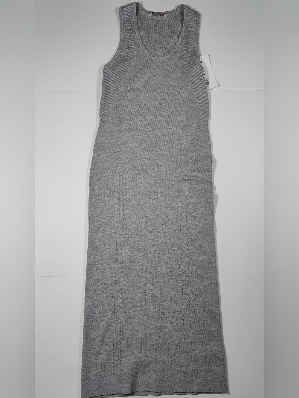 NWT Athleta River Ribbed 100% Wool Light Gray Midi Sweater Dress Size S